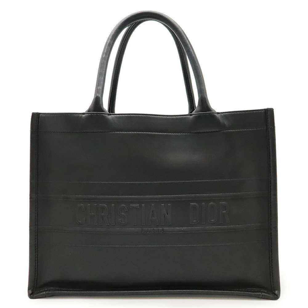 Christian Dior Book Tote Bag Calfskin Leather Black